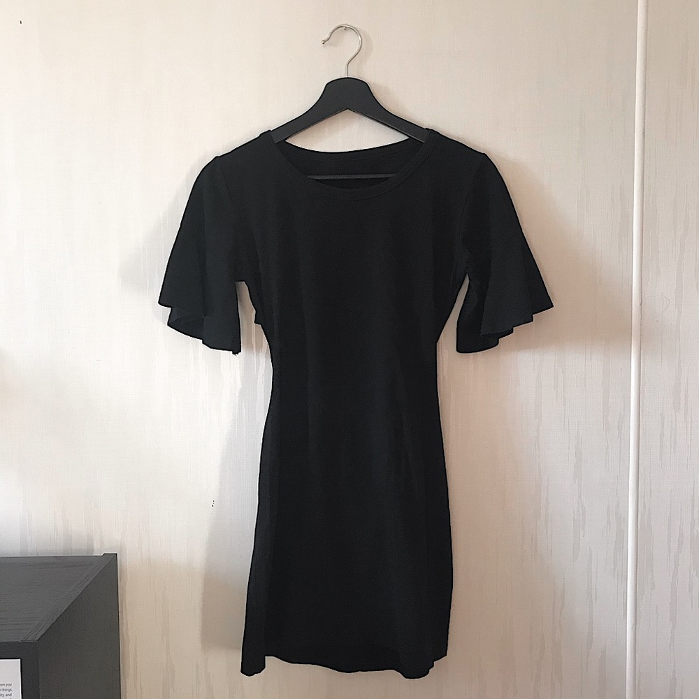 Black Bell Sleeve Peekaboo Back Dress